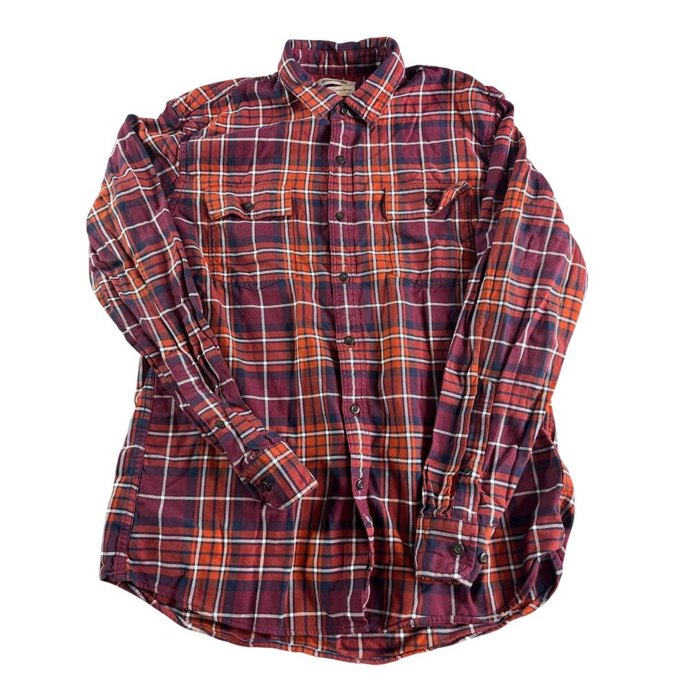 Goodthreads Flannel Shirt Men’s Large Red Plaid 100% Cotton Button Up Casual